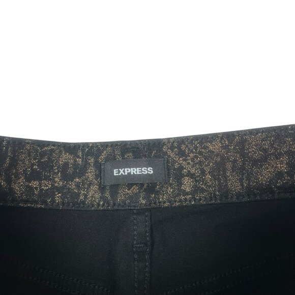 Express Mid Rise Skinny Jeans Size 4 R Black Metallic Gold Embossed Snake 5735 - Picture 7 of 10